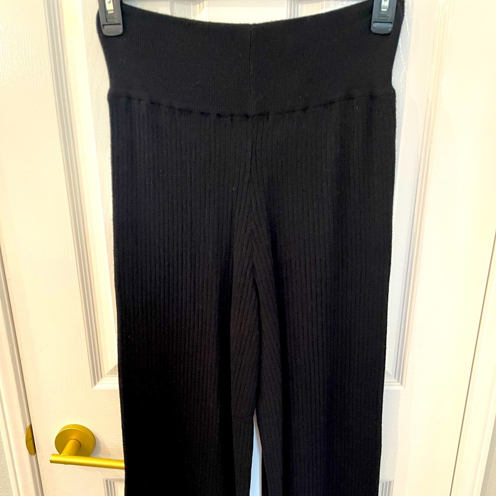 Aqua black ribbed sweater pants, wide leg, Medium, NWT